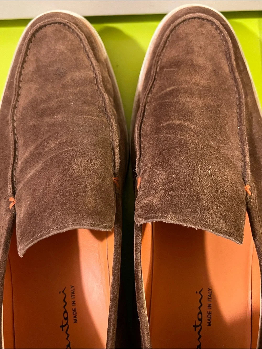 Santoni Italy Luxury Men’s Brown Botanist Suede Slip On Shoes Loafers Size 12